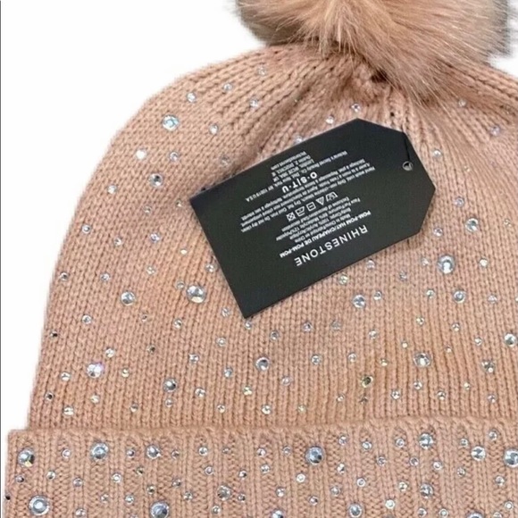 Victorias Secret Luxe Bling Faux Fur Pom-Pom Hat Blush Rhinestone Embell… - Picture 5 of 7
